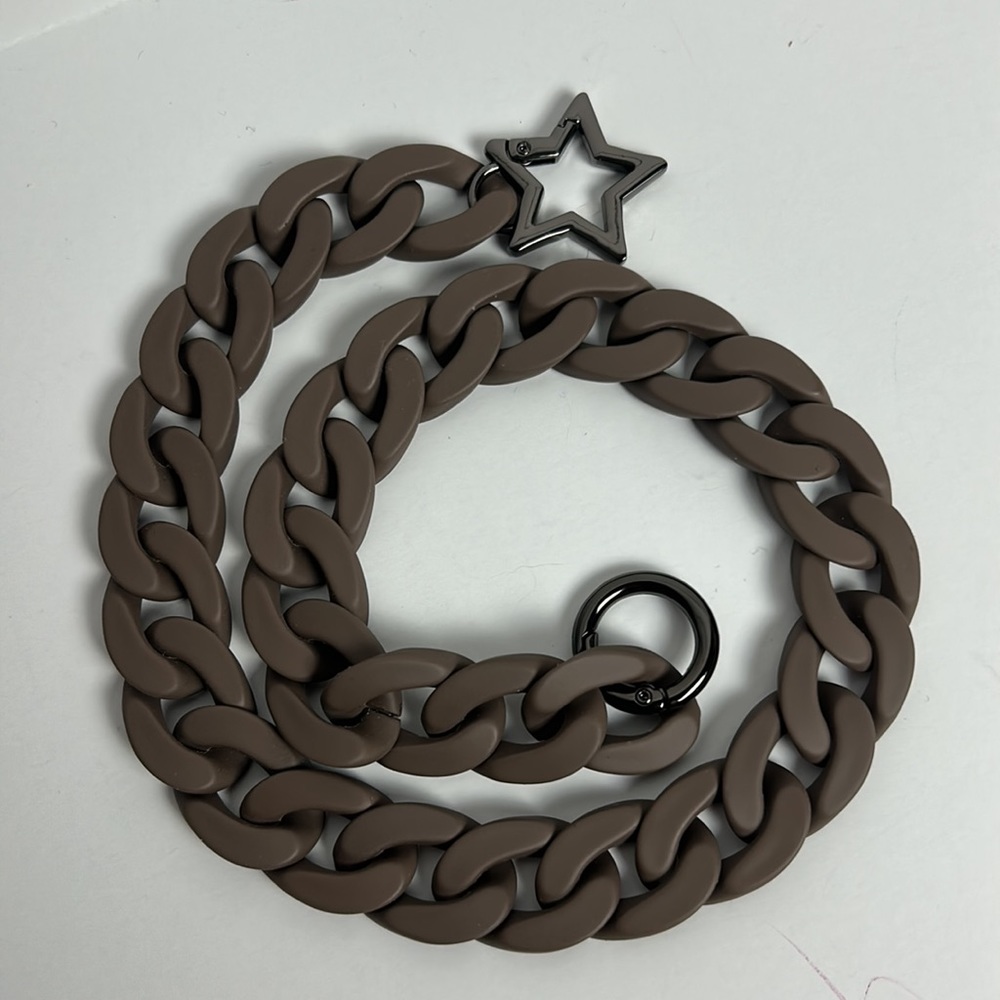 Brown with gunmetal hardware